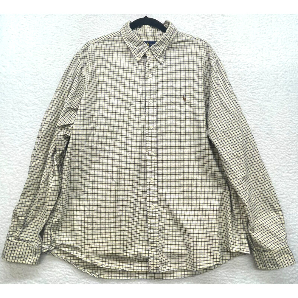Ralph Lauren Shirt Mens XXL Blue Yellow Button Down Flesh Pony Classic Preppy